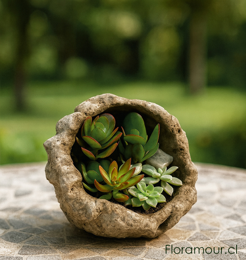 Arreglo de plantas naturales en presentación decorativa rústica